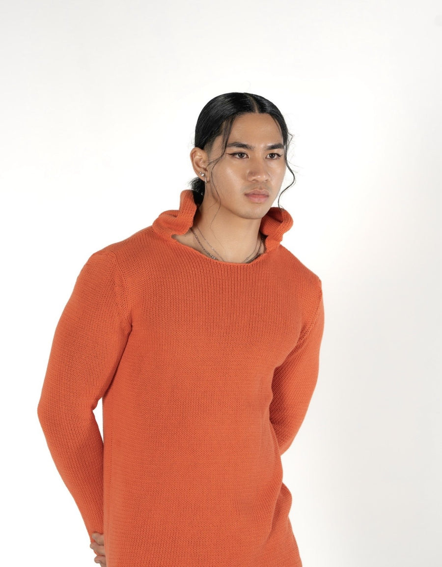 RAS 1 : COTTON MESH HOODIE KNIT / ORANGE