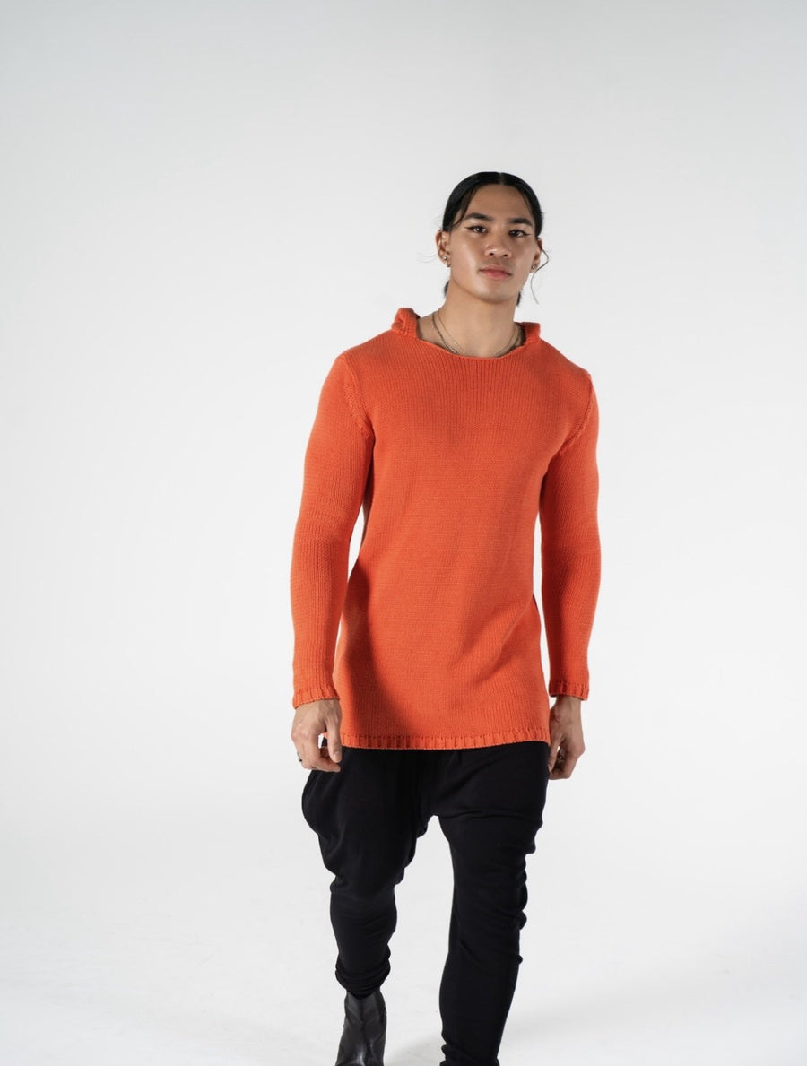 RAS 1 : COTTON MESH HOODIE KNIT / ORANGE