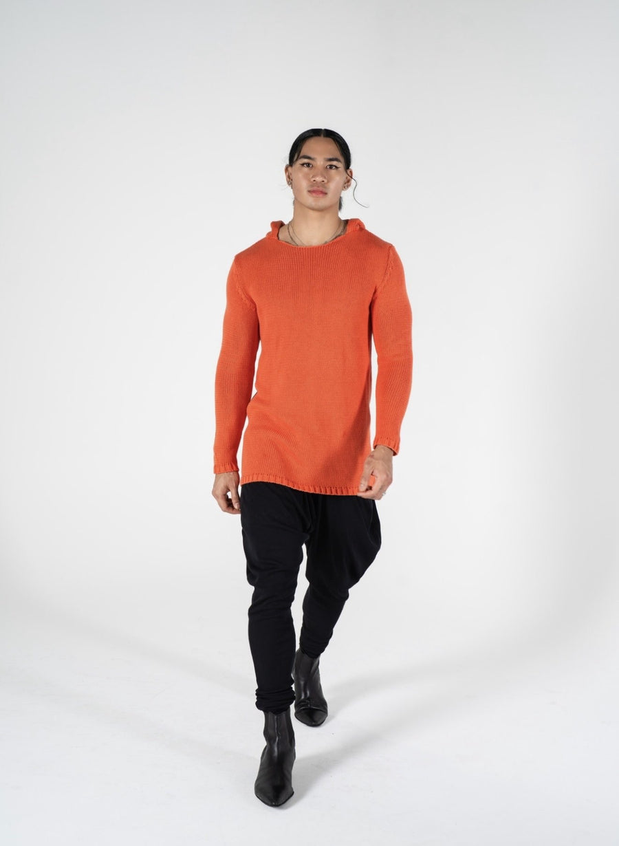 RAS 1 : COTTON MESH HOODIE KNIT / ORANGE