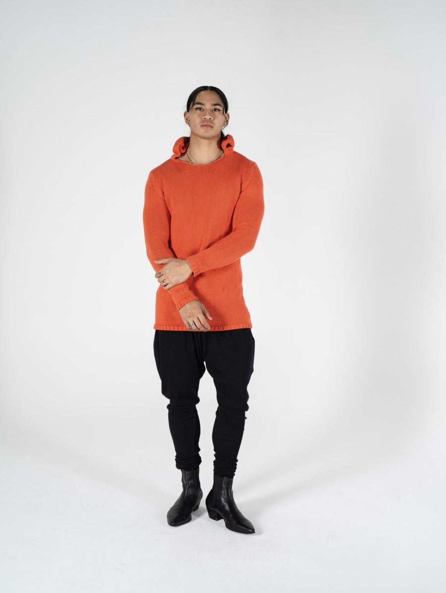 RAS 1 : COTTON MESH HOODIE KNIT / ORANGE