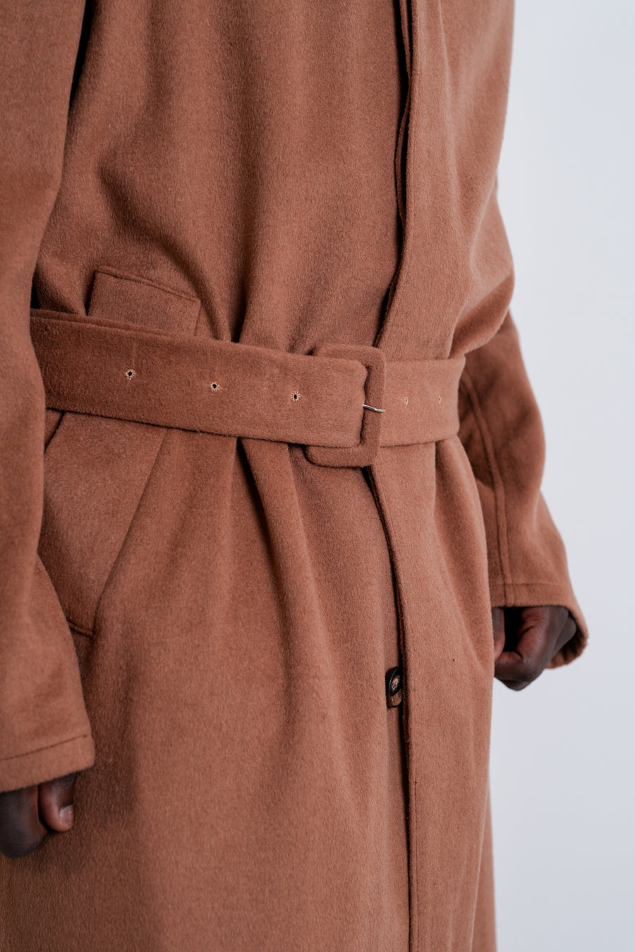 SPIKE : MENS FLY FRONT LONG COAT / WASIT BELT / CAMEL